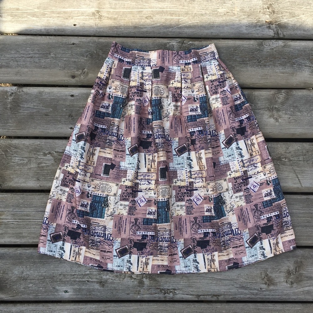 Letter Collage Print Vintage Inspired Skirt - Picture 1 of 8